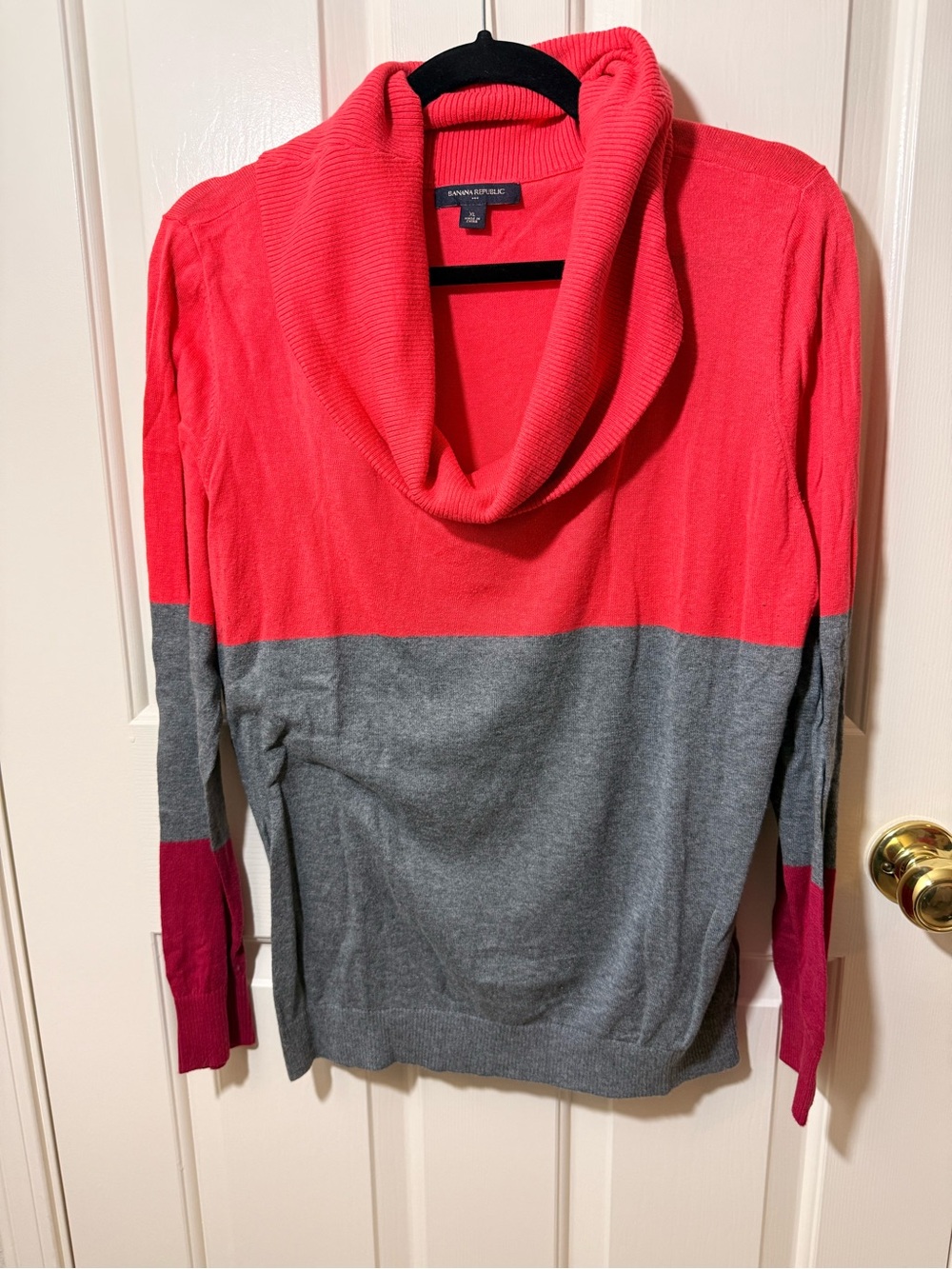 Banana Republic Colorblock Cowl Sweater in Coral, Gray and Magenta
